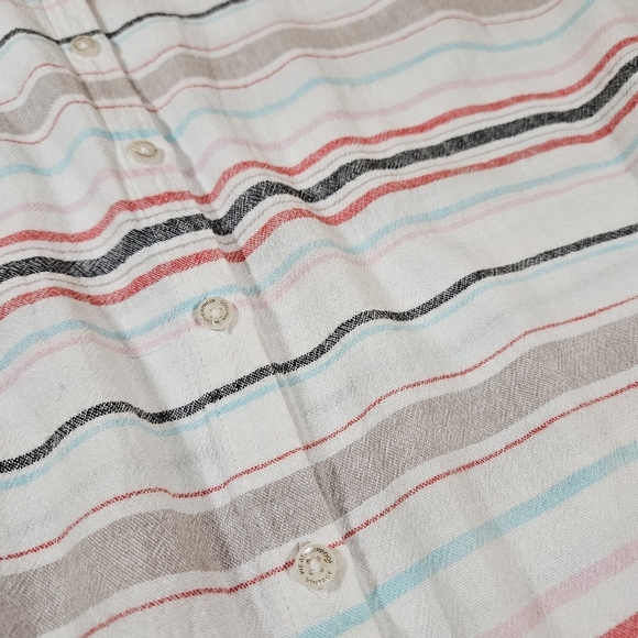 Weatherproof Vintage Washable Linen Blend Striped Button Up Shirt, Multi, Large - Picture 5 of 11